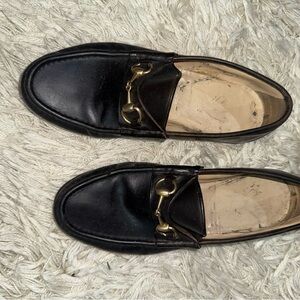 Men's Black Leather Loafers with Gold Accent